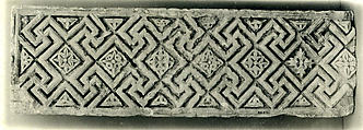 Fragment from a Frieze with Meander Pattern and Diamond-Shaped Rosettes, Limestone; carved in relief